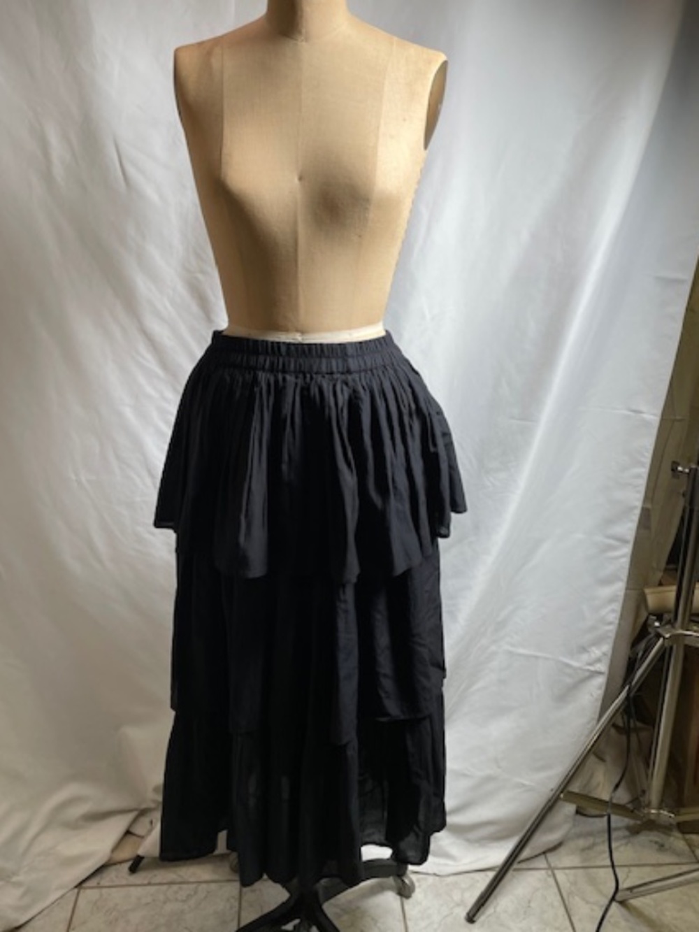 Black tiered skirt in soft rayon